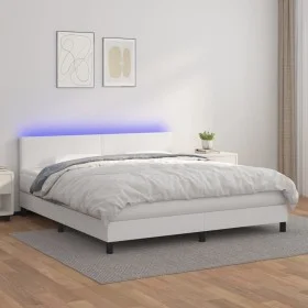 Cama box spring colchón y LED cuero sintético blanco 160x200 cm de vidaXL, Camas y somieres - Ref: Foro24-3134112, Precio: 51...