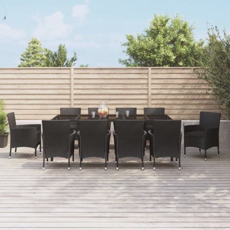 Set de comedor jardín 11 pzas con cojines ratán sintético negro en Conjuntos de jardín | Comprar online en Foru.es