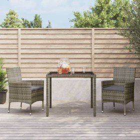 Set comedor de jardín 3 piezas con cojines ratán sintético gris en Conjuntos de jardín | Comprar online en Foru.es