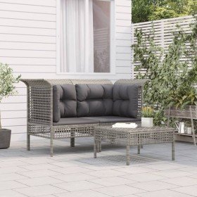 Set de muebles de jardín 3 pzas y cojines ratán sintético gris en Conjuntos de jardín | Comprar online en Foru.es