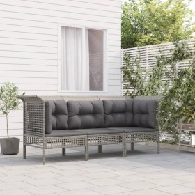 Set de muebles de jardín 3 pzas y cojines ratán sintético gris en Conjuntos de jardín | Comprar online en Foru.es
