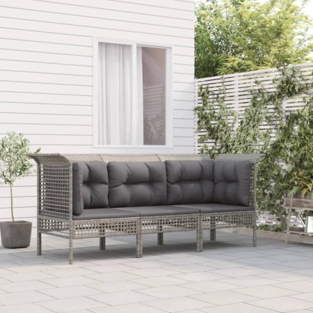 Set de muebles de jardín 3 pzas y cojines ratán sintético gris en Conjuntos de jardín | Comprar online en Foru.es
