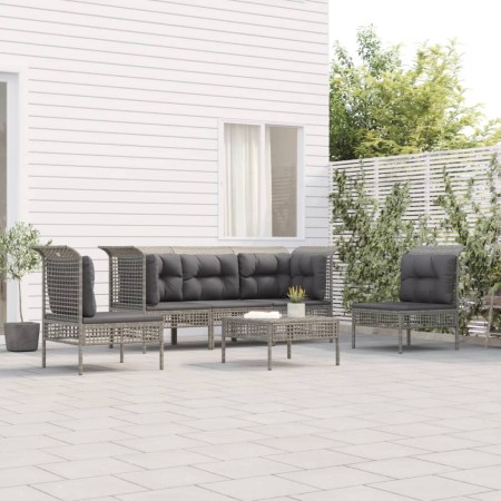 Set de muebles de jardín 6 pzas y cojines ratán sintético gris en Conjuntos de jardín | Comprar online en Foru.es