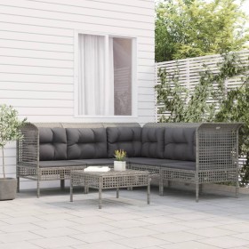 Set de muebles de jardín 6 pzas y cojines ratán sintético gris en Conjuntos de jardín | Comprar online en Foru.es