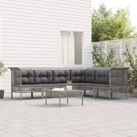Set de muebles de jardín 7 pzas y cojines ratán sintético gris en Conjuntos de jardín | Comprar online en Foru.es