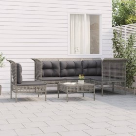 Set de muebles de jardín 6 pzas y cojines ratán sintético gris en Conjuntos de jardín | Comprar online en Foru.es