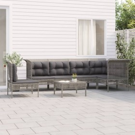 Set de muebles de jardín 7 pzas y cojines ratán sintético gris en Conjuntos de jardín | Comprar online en Foru.es