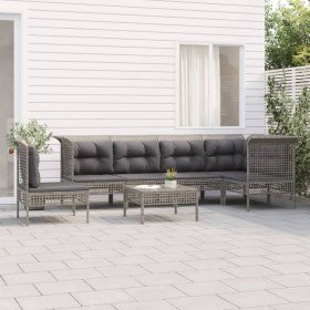 Set de muebles de jardín 7 pzas y cojines ratán sintético gris en Conjuntos de jardín | Comprar online en Foru.es