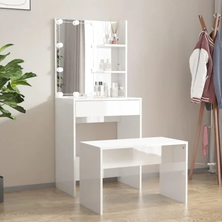 Vanity set with LED lights, made of bright white plywood. by vidaXL, Bedroom Dressers - Ref: Foro24-3114135, Price: 115,40 €,...