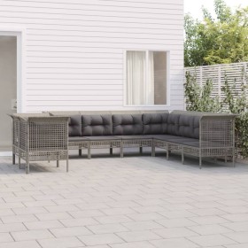 Set de muebles de jardín 9 pzas y cojines ratán sintético gris en Conjuntos de jardín | Comprar online en Foru.es
