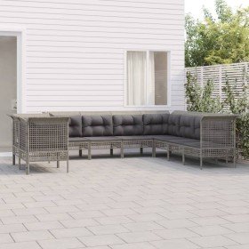 Set de muebles de jardín 9 pzas y cojines ratán sintético gris en Conjuntos de jardín | Comprar online en Foru.es