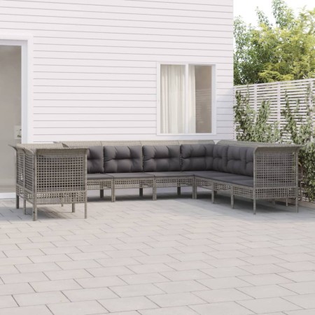 Set de muebles de jardín 9 pzas y cojines ratán sintético gris en Conjuntos de jardín | Comprar online en Foru.es