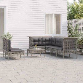 Set de muebles de jardín 8 pzas y cojines ratán sintético gris en Conjuntos de jardín | Comprar online en Foru.es