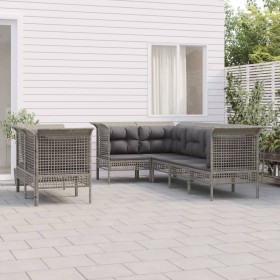 Set de muebles de jardín 7 pzas y cojines ratán sintético gris en Conjuntos de jardín | Comprar online en Foru.es