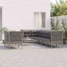 Set de muebles de jardín 9 pzas y cojines ratán sintético gris en Conjuntos de jardín | Comprar online en Foru.es