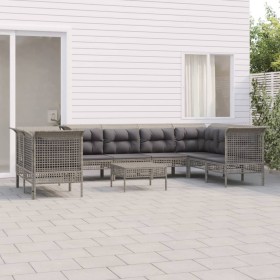 Set de muebles de jardín 9 pzas y cojines ratán sintético gris en Conjuntos de jardín | Comprar online en Foru.es