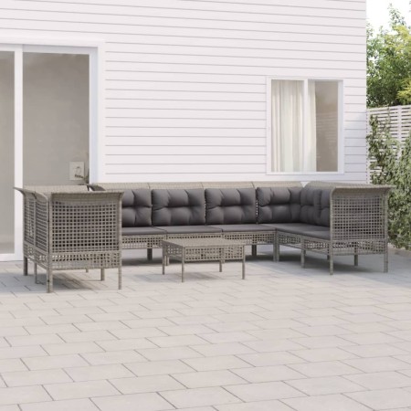 Set de muebles de jardín 9 pzas y cojines ratán sintético gris en Conjuntos de jardín | Comprar online en Foru.es