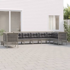 Set de muebles de jardín 9 pzas y cojines ratán sintético gris en Conjuntos de jardín | Comprar online en Foru.es