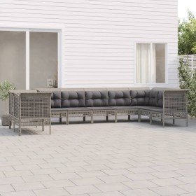 Set de muebles de jardín 9 pzas y cojines ratán sintético gris en Conjuntos de jardín | Comprar online en Foru.es
