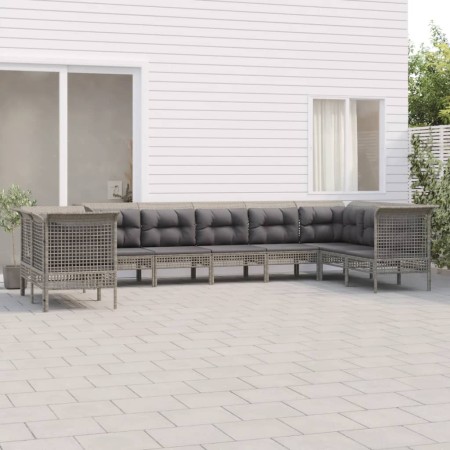 Set de muebles de jardín 9 pzas y cojines ratán sintético gris en Conjuntos de jardín | Comprar online en Foru.es