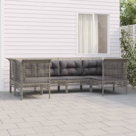 Set de muebles de jardín 6 pzas y cojines ratán sintético gris en Conjuntos de jardín | Comprar online en Foru.es