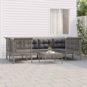 Set de muebles de jardín 7 pzas y cojines ratán sintético gris en Conjuntos de jardín | Comprar online en Foru.es