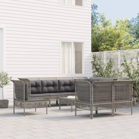 Set de muebles de jardín 9 pzas y cojines ratán sintético gris en Conjuntos de jardín | Comprar online en Foru.es