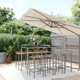 Mesa bar y taburetes jardín 9 pzas madera acacia ratán PE gris en Conjuntos de jardín | Comprar online en Foru.es
