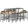Mesa y taburetes altos jardín 11 pzas madera y ratán PE negro en Conjuntos de jardín | Comprar online en Foru.es