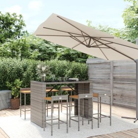 Mesa bar y taburetes jardín 7 pzas madera acacia ratán PE gris en Conjuntos de jardín | Comprar online en Foru.es
