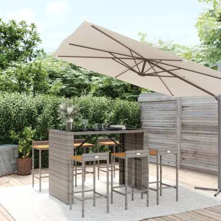 Mesa bar y taburetes jardín 7 pzas madera acacia ratán PE gris en Conjuntos de jardín | Comprar online en Foru.es