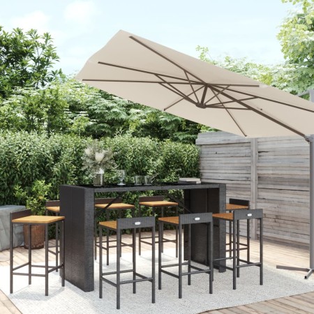 Mesa bar y taburetes jardín 9 pzas madera acacia ratán PE negro en Conjuntos de jardín | Comprar online en Foru.es