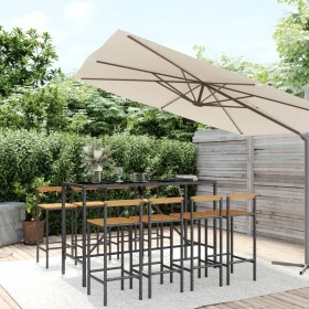 Mesa bar y taburetes jardín 9 pzas madera acacia ratán PE negro en Conjuntos de jardín | Comprar online en Foru.es