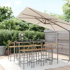 Mesa bar y taburetes jardín 9 pzas madera acacia ratán PE gris en Conjuntos de jardín | Comprar online en Foru.es