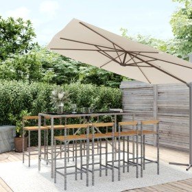 Mesa bar y taburetes jardín 9 pzas madera acacia ratán PE gris en Conjuntos de jardín | Comprar online en Foru.es