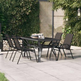 Mesa de jardín acero y vidrio gris y negro 140x70x70 cm en Mesas de jardín | Comprar online en Foru.es