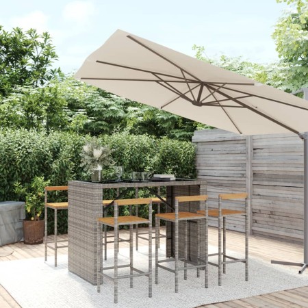 Mesa bar y taburetes jardín 7 pzas madera acacia ratán PE gris en Conjuntos de jardín | Comprar online en Foru.es