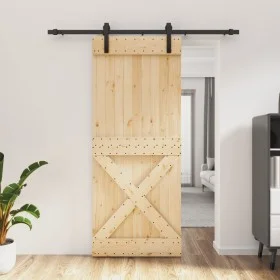 Puerta corredera con herrajes madera maciza de pino 85x210 cm de vidaXL, Puertas - Ref: Foro24-3202981, Precio: 175,41 €, Des...