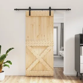 Puerta corredera con herrajes madera maciza de pino 90x210 cm de vidaXL, Puertas - Ref: Foro24-3202982, Precio: 185,87 €, Des...