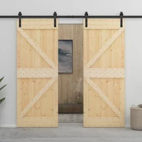 Puerta corredera con herrajes madera maciza de pino 90x210 cm de vidaXL, Puertas - Ref: Foro24-3057594, Precio: 363,51 €, Des...