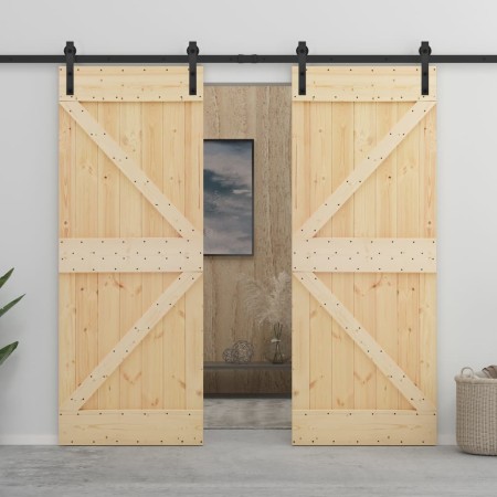 Puerta corredera con herrajes madera maciza de pino 90x210 cm de vidaXL, Puertas - Ref: Foro24-3057594, Precio: 343,37 €, Des...