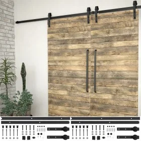 Kit de herrajes de puertas correderas acero negro 2 uds 183 cm de vidaXL, Marcos de puertas - Ref: Foro24-3059844, Precio: 86...
