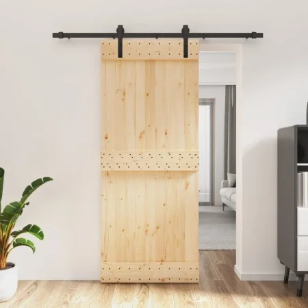 Puerta corredera con herrajes madera maciza de pino 85x210 cm de vidaXL, Puertas - Ref: Foro24-3202973, Precio: 151,55 €, Des...