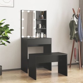 Juego de tocador con LED madera contrachapada negro de vidaXL, Tocadores para dormitorios - Ref: Foro24-3114132, Precio: 113,...
