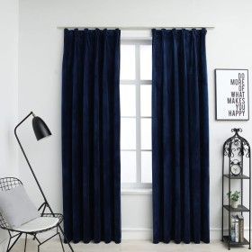 Cortinas opacas ganchos 2 pzas terciopelo azul oscuro 140x175cm de vidaXL, Cortinas y visillos - Ref: Foro24-134532, Precio: ...