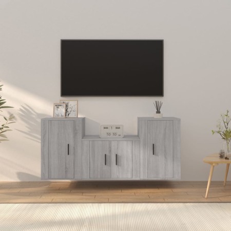 Set de muebles para TV 3 pzas madera contrachapada gris Sonoma en Muebles TV | Comprar online en Foru.es