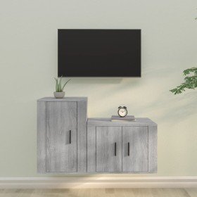 Set de muebles para TV 2 pzas madera contrachapada gris Sonoma en Muebles TV | Comprar online en Foru.es