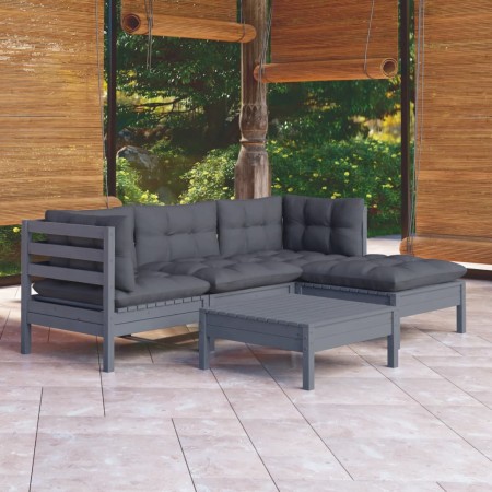 Juego de muebles de jardín 5 pzas y cojines madera pino gris de vidaXL, Conjuntos de jardín - Ref: Foro24-3096354, Precio: 38...