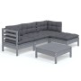 Juego de muebles de jardín 5 pzas y cojines madera pino gris de vidaXL, Conjuntos de jardín - Ref: Foro24-3096354, Precio: 38...