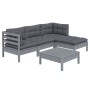 Juego de muebles de jardín 5 pzas y cojines madera pino gris de vidaXL, Conjuntos de jardín - Ref: Foro24-3096354, Precio: 38...